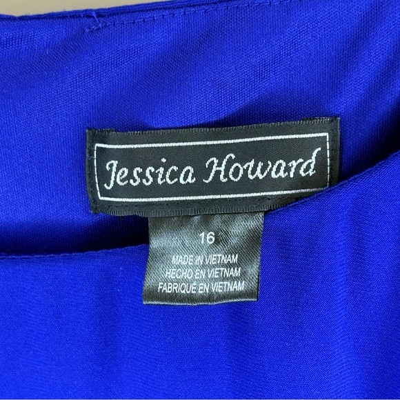 Jessica Howard Modest Elegant Dark Royal Blue Long Sleeve Pleated Dress Size 16 - Picture 7 of 8